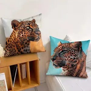 Leopard cool Cushion Cover Soft Short Plush Fabric Double-Sided Print Organic Breathable Sofa Pillow Case, Home Machine Washable in Perfect for Home Decor Warm Winter Home Child Gift