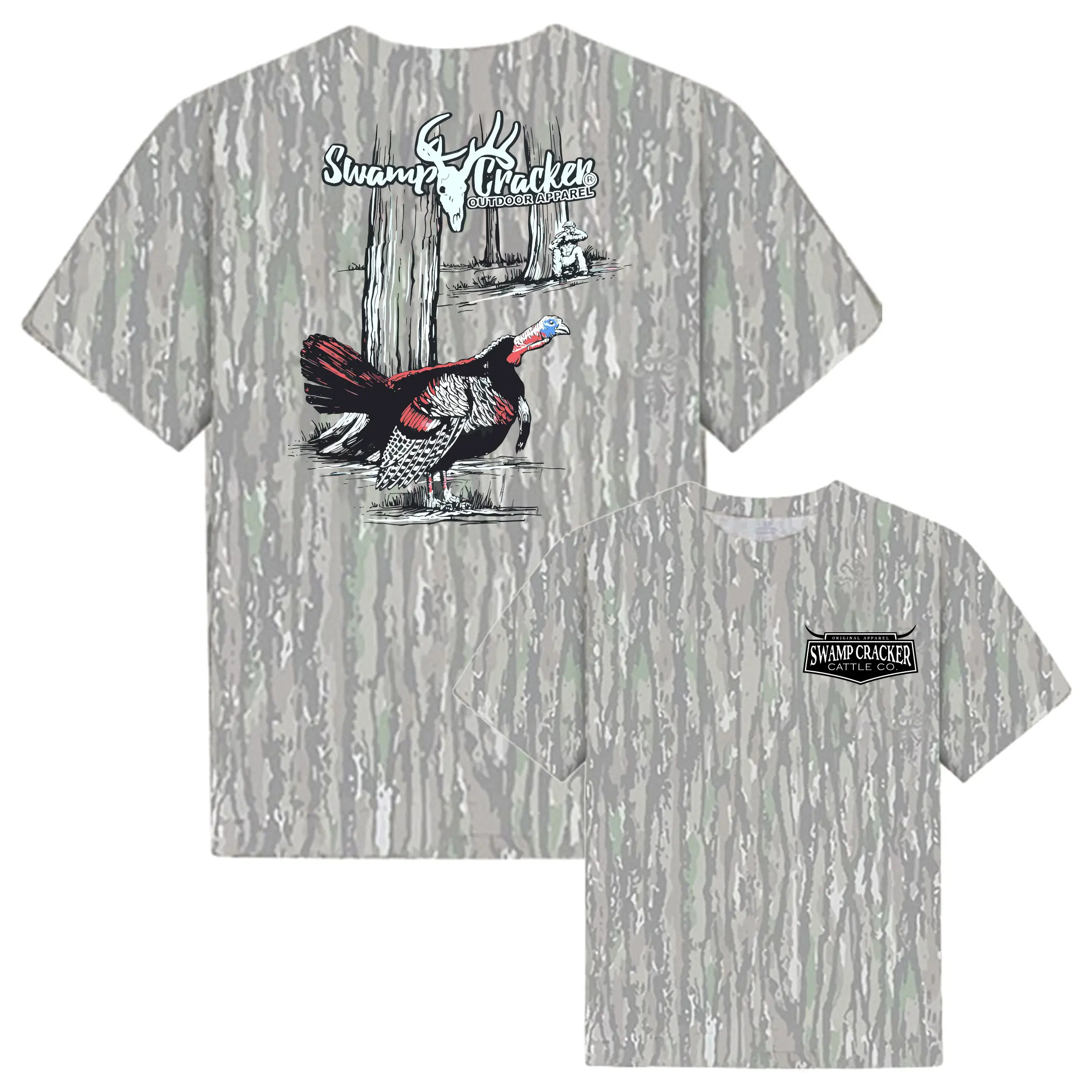 Strutting Turkey Swamp Cracker T-Shirt Camo Tee Casual And Fashionable For Everyday Wear Top Streetwear, Gift For Hunting & Adventure Fans Pullover Hunting Tee, Classic Vintage Look for Deer Season Lovers