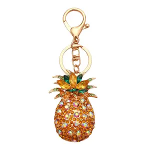 Sparkling Pineapple Keychain - Chic Metal Pendant with Rhinestones, PU Leather & Acrylic Chain, Perfect for Bags & Keys, Pineapple Decor