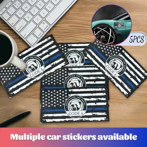 Sgto Sarabia Thin Blue Line Code 4 Decal Bundle – Waterproof Police Support Flag Stickers with Skull Decal & Free Red Card