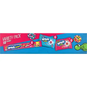 NERDS Gummy Clusters and Nerds Rope Candy Variety Pack, Individually Wrapped, 18 Count, 23.52 oz Box