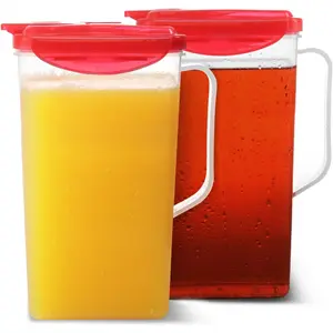 Red 50 Oz.Plastic Pitcher Set of 2| Fridge Door Jug with Lid| Airtight Iced Tea Container