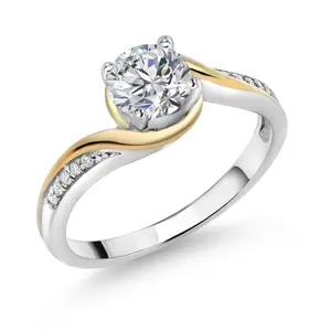 Gem Stone King 2-Tone Engagement Ring For Women | 925 Silver 10K Yellow Gold | Gemstone Birthstone and Moissanite | Round 6MM | Wedding Anniversary Promise Ring | Available In Size 5, 6, 7, 8, 9