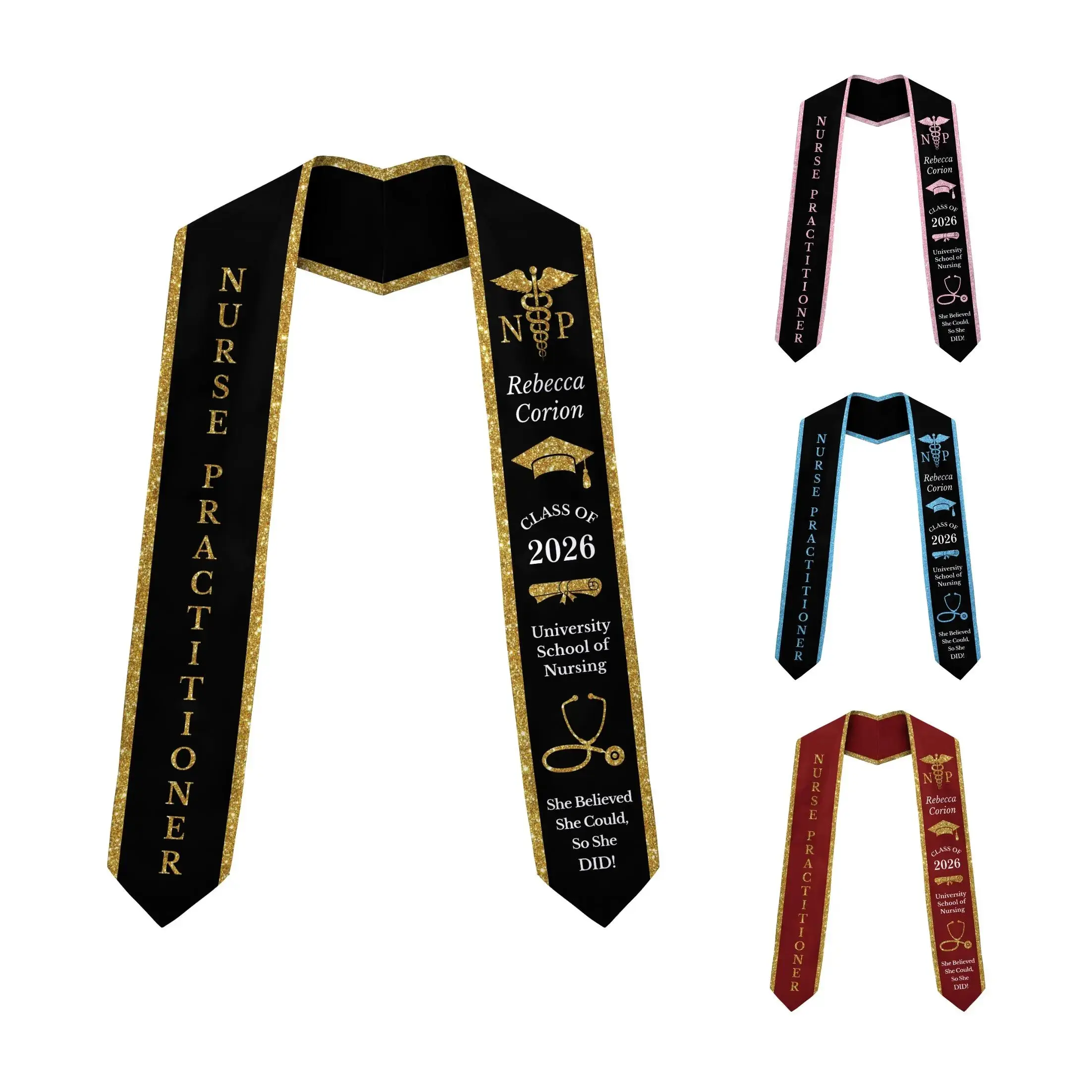 Nurse Practitioner Graduation Stole 2026 – Custom Nursing Sash & Personalized Name Print & NP Grad Gift for Women