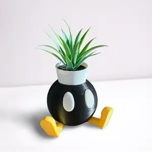 Bob-0mb 3D-Printed Indoor Planter – 3" Height – Eco-Friendly Design with Drainage Hole for Small Succulents & Cacti - Yoshi-Themed Handcrafted Flower Pot