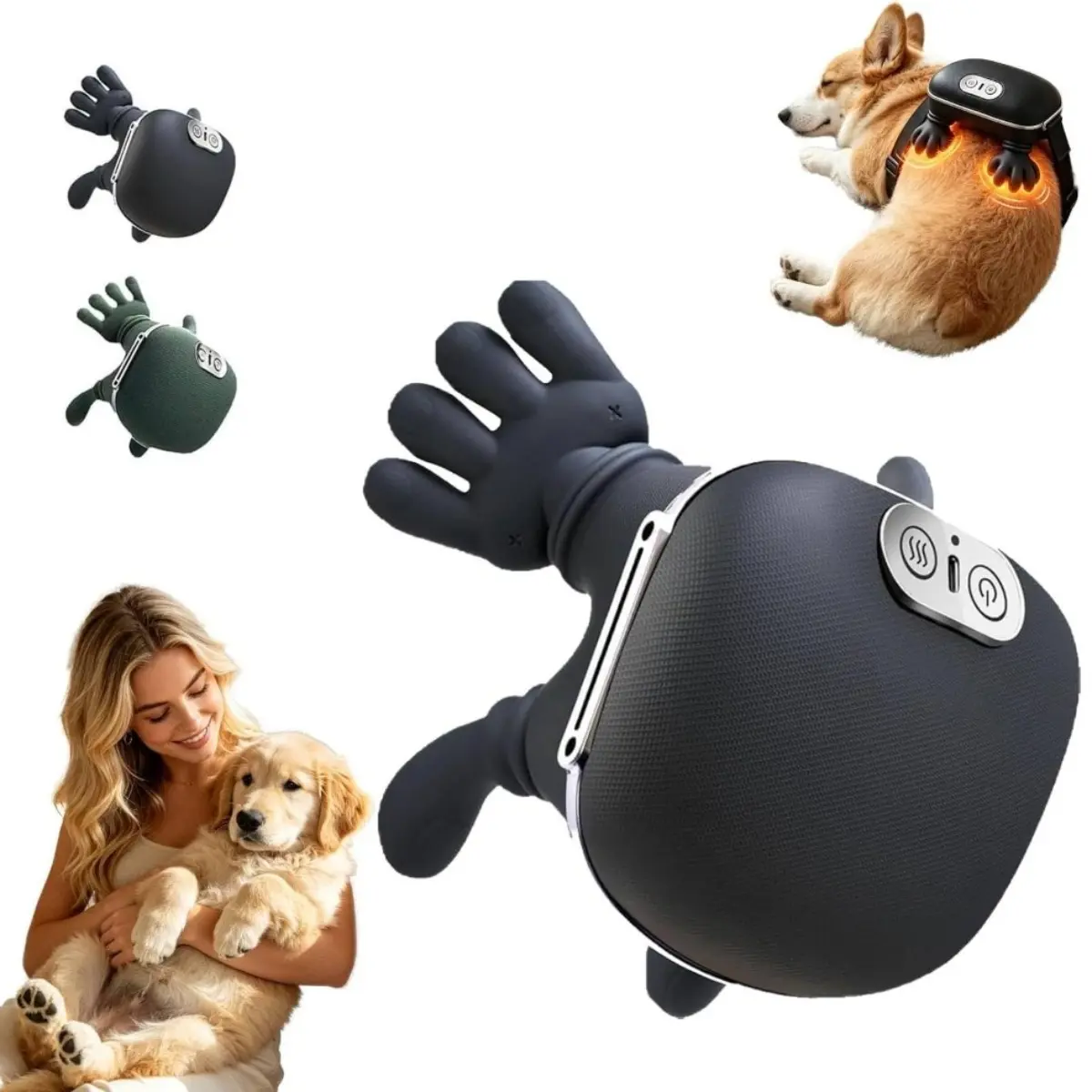 Electric Dog & Cat Massager with Heat, Hand-Shaped Kneading Pet Massage Tool with Adjustable Speeds for Large Dogs and Cats