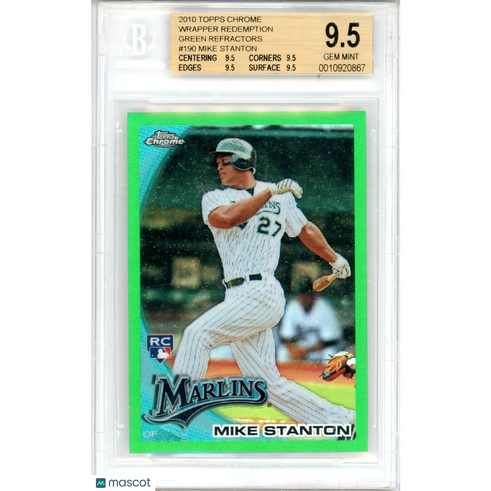 2010 Topps Chrome Wrapper Redemption Green Refractors Mike Stanton #190 BGS 9.5