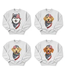 Dogs Patriotic Graphic Sweatshirt Sport Grey & Sand – 25 Cute Dogs Wearing American Flag Hats