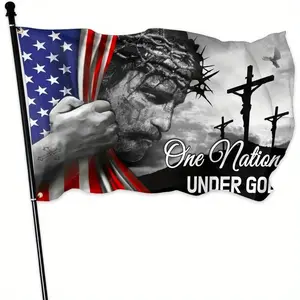 1pc 60x96Inch One Nation Under God Flags for Outside Christian  American Flags One Sided Mirror Printing for House Yard Outdoor Faith Patriotic Flags Banner Decor