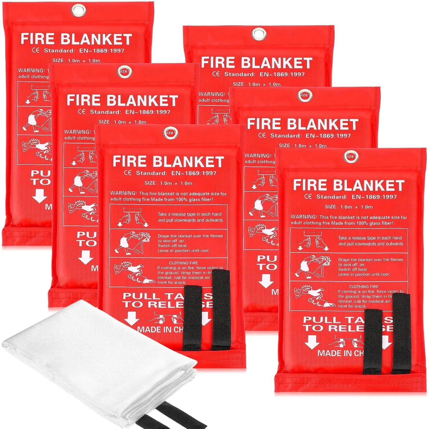6 Pack 39" x 39" Fire Blanket  for  and Kitchen Safety Suppression Blanket Fiberglass Fireproof  for Fireplace  Office Camping (Red)