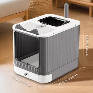 Elf Cat Litter Box - 37.5cm x 44.5cm x 34.5cm - Grey & White Design - Easy Clean & Maintain - Ideal for Indoor Cats