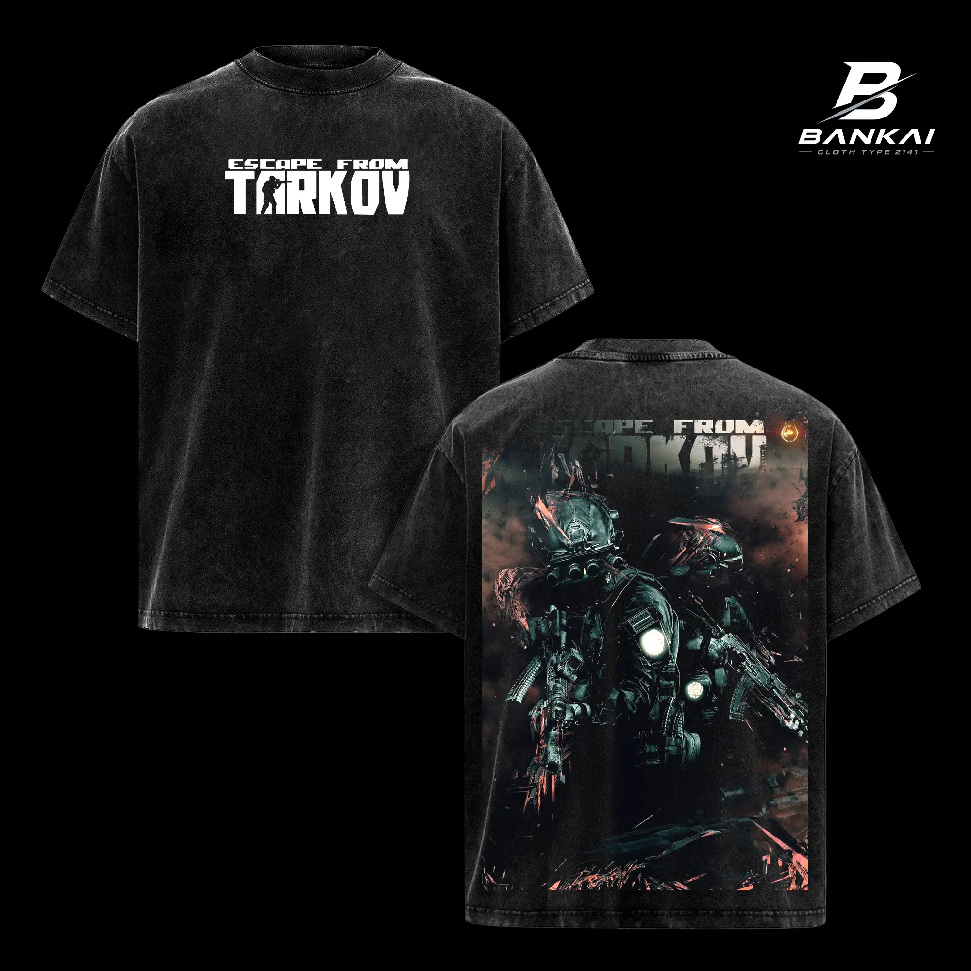 Escape From Tarkov Tactical Shooter Graphic T Shirt, Hardcore Survival FPS Gaming Tee, Military Operator Streetwear Shirt, Vintage Washed Oversized Heavy Cotton Unisex Gamer Merch, Extraction Shooter Fan Gift Top