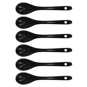 Black 6 count Porcelain Egg Spoons Ceramic Spoons 4.7 inch Coffee Dessert Yogurt  Milky