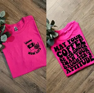 cute may your coffee be stronger than your daughters attitude popular momlife motherhood retro wavy font scarcastic tee