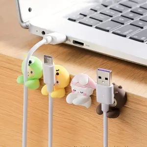Cute Cartoon Design Cable Holder, 2 Counts Mini Self Adhesive Cable Management Clip, Desktop Cable Organizer, Cord Organizer for Home Office School Dormitory