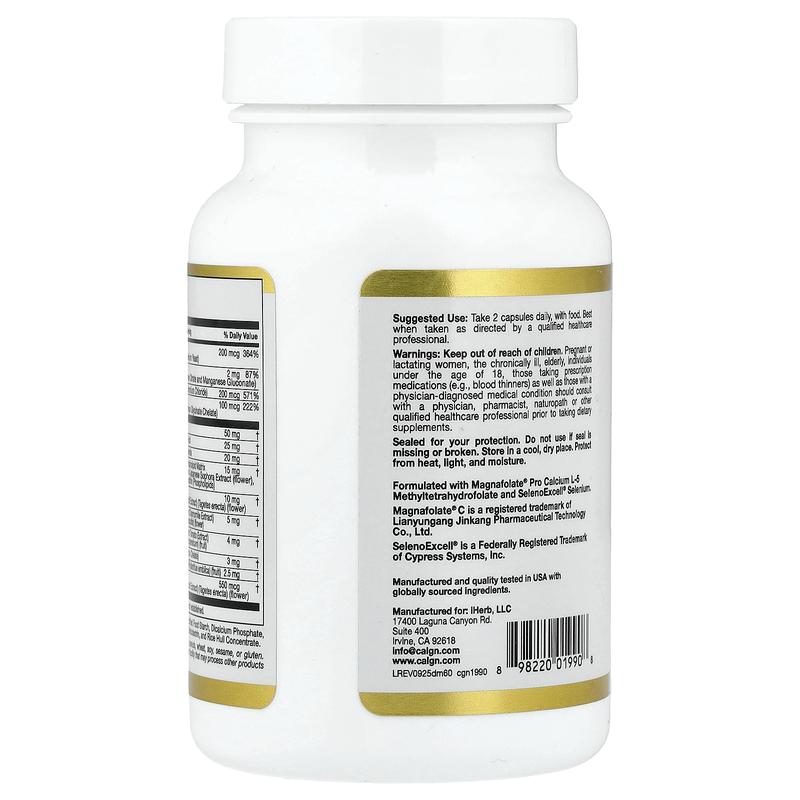 California Gold Nutrition Multivitamin and Mineral with Methyl B12, Vitamin C, L-MethylFolate and Bio-Quercetin, Two-A-Day, 60 Veggie Capsules