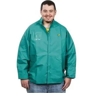 OnGuard Industries Size M Green Chemical Rain Flame Resistant/Retardant Jacket 1 Pocket, 50" Chest, PVC, Polyester & Nylon, Zipper Closure 71032MD00
