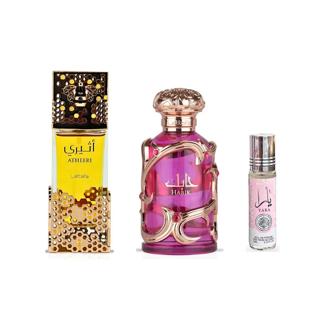 Habik women + Atheeri perfume + Yara oil --- 3 piece bundle Habik women + Atheeri perfume + Yara oil --- 3 piece bundle