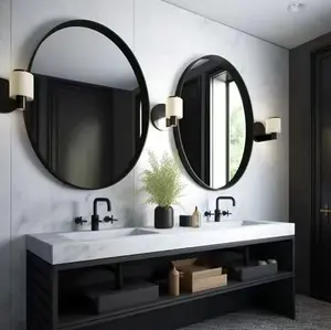 USHOWER 2-Pack Black Framed Round Mirrors 30'' Bathroom Vanity Mirrors with Metal Frame for Modern Decor and Clear Reflection