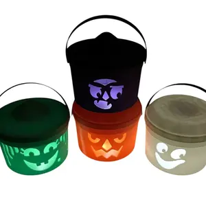 Halloween 1.5in Mini Buckets for Table Decoration and Small Storage - Festive Party Gifts Ornaments Witch 3D Printed Plastic Buckets with Handles Perfect for Desk or Party Spooky