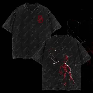 Superstyle Matt Murdock Daredevil Ver 02 MCU Comic Edition Double Printed Oversize Lightweight Acid Washed Tee TV Series Graphic Design Top Cotton Streetwear Comic Superheroes T-Shirt Clothes Menswear Womenswear KJ3 1HX