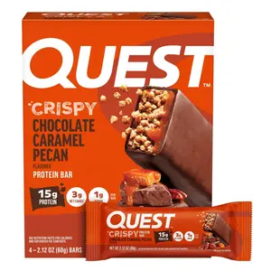 Quest Crispy Chocolate Caramel Pecan Protein Bars Low Carb Keto, 4 Bars