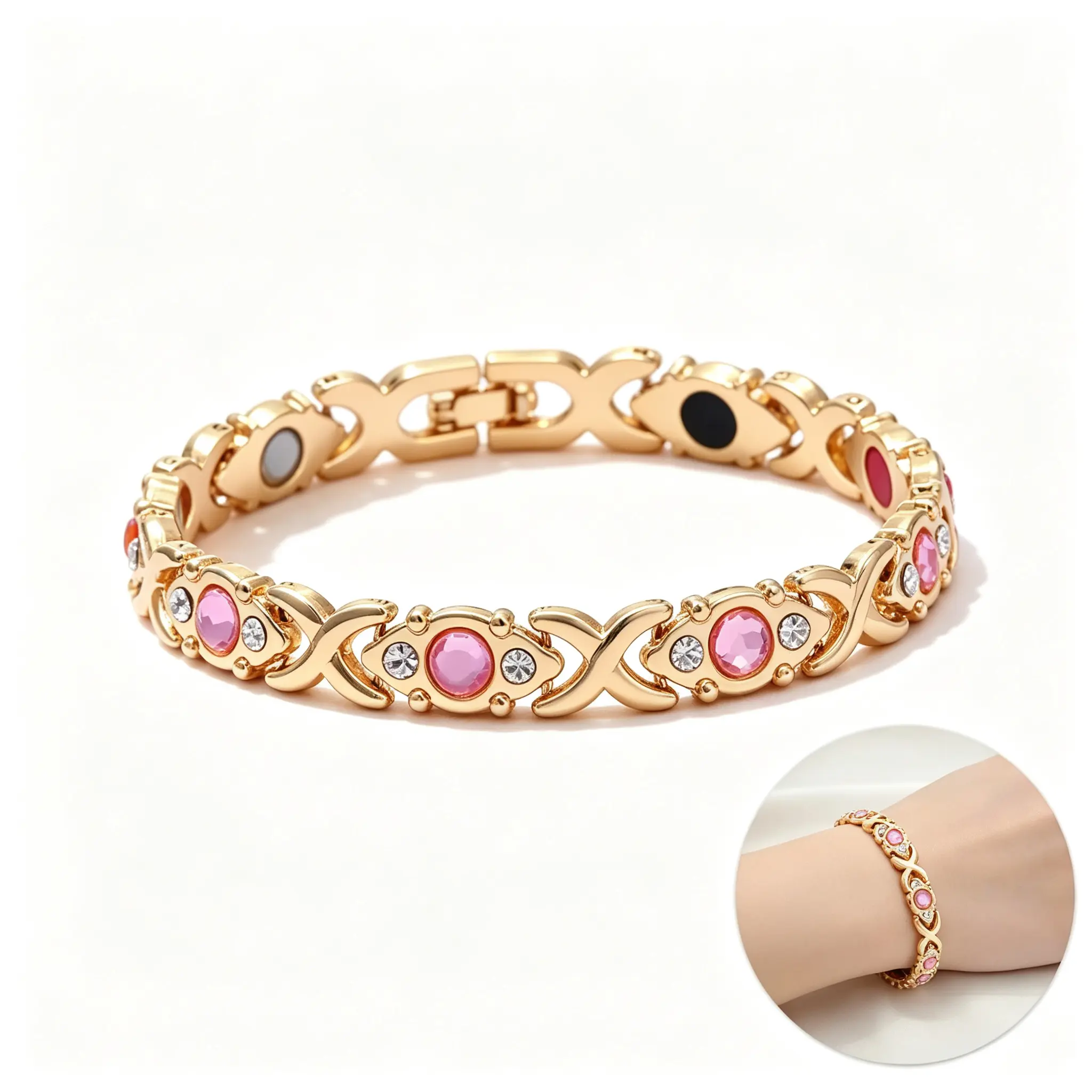 Energy magnet bracelet, eco-friendly alloy with diamondsadjustable ladies' wristband，Valentine's Day Gift Christmas Gift Birthday Gift Mother's Day Gift Gift for Wife, Girlfriend, Mom, or Friends