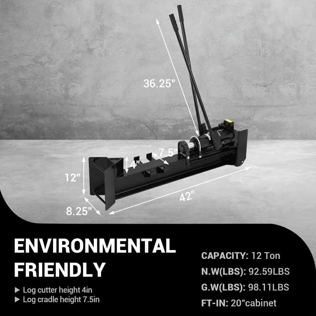 12 Ton Manual Hydraulic Log Splitter - Heavy Duty Steel Fire wood Cutter - Horizontal Full Steel Beam, Spring-Loaded Return, Built-in Wheels, Portable Wood Splitter for Firewood Red / Blue / Black