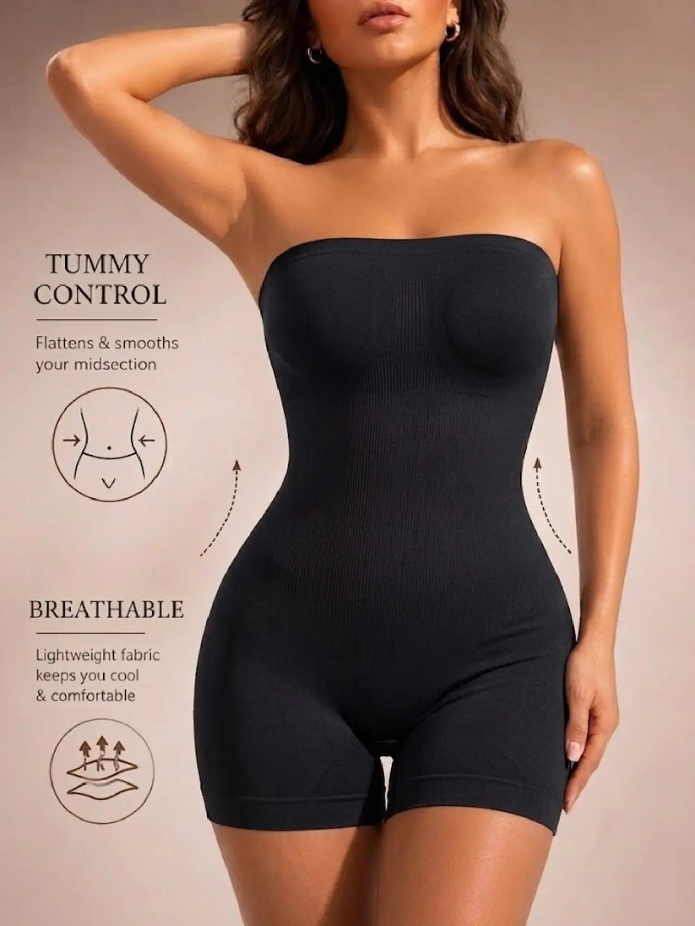 1 Count Women's Strapless Bandeau Style Jumpsuit, Fajas, 4-Way Stretchy And Breathable Fabric Shapewear Bodysuit, 360-Degree Surround Compression Shapewear, Sculpts Waist Body Shaper, Suitable For Work Commute And Casual Wear