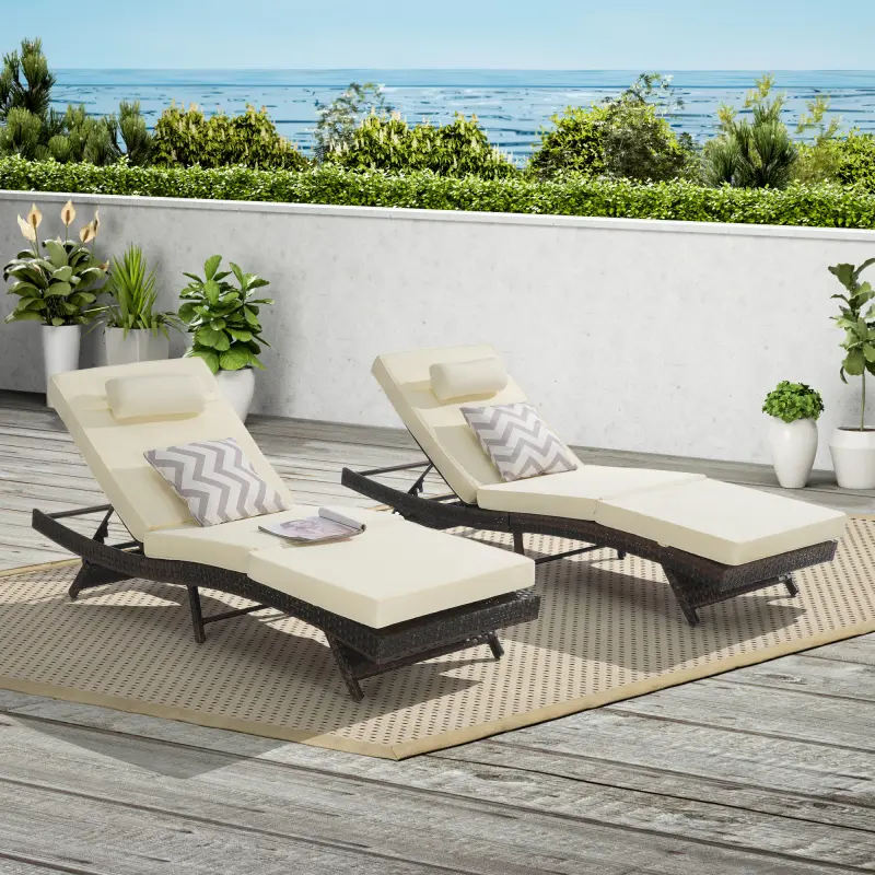 Outdoor Reclining Chaise Lounge Set of 2, with Adjustable Backrest and Removable Cushion, Patio Pool Lounge Chair for Patio Poolside Backyard Porch ﻿Beach Poolside Garden
