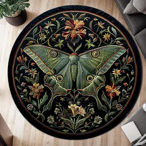 Butterfly & Flower Pattern Round Rug, Non-slip Soft Floor Mat, Decorative Carpet for Home Living Room Bedroom, Vanity Decor Accessories, Butterfly Area Rug