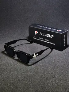 Men's Fashion Glasses with Rhinestone Cross Decoration, PC Anti-Explosion Lenses, Sporty Casual Streetwear Sunglasses, UV Protection, Rhinestone Decorated Sunglasses