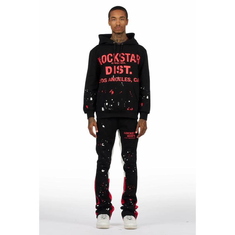 Scottie Black/Red Paint Splatter Hoodie/Stacked Flare Pant Set