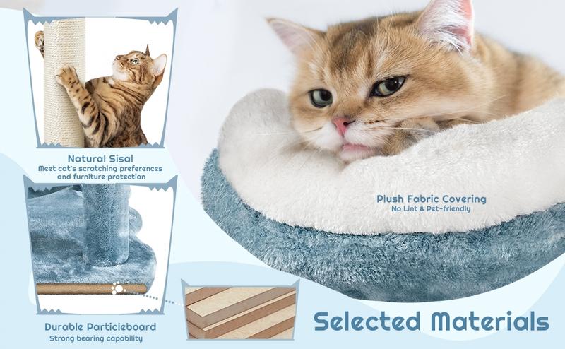 【Valentine Gift】Yaheetech 45/61/72″ Ocean-themed Cat Tree, Multi-Level Plush Cat Tower with Condo, Sisal Scratching Posts and Perches