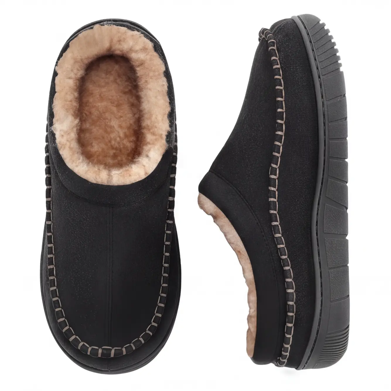 Men's Wide Fuzzy Slip-On Moccasin Loafer Slippers - All-Season, Soft Memory Foam, Thick Rubber Sole, Soft-Lined, Warm Cozy, Indoor-Outdoor Men's Fashion Slippers, Father's Day Gift, Soft-Lined Men's Fashion Slippers