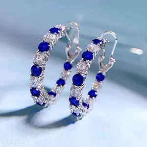 1pc S925 Sterling Silver Plated Silver Anti-Allergy Round Hoop Earrings with Colorful Synthetic Gemstones, Fashion Round Clear Mosaic, Elegant and Sexy Style Party Earrings, Gift Box Package