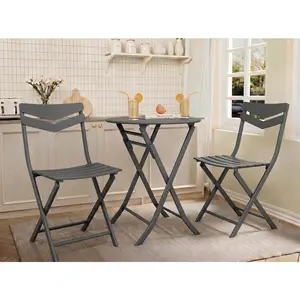 3-Piece Folding Bistro Set with Round Table and 2 Chairs, Space-Saving Metal Patio Furniture for Balcony, Porch, Garden, or Apartment
