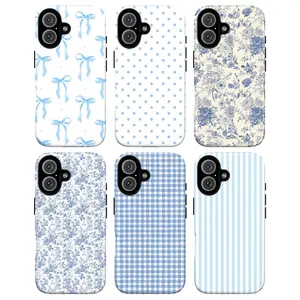 Blue Coquette Aesthetic Phone Case Collection – Vintage Coastal Grandmillennial Floral, Light Blue Ribbon Bows, Polka Dot Gingham Stripes, Gift for Her Cover for iPhone 17 Pro Max 16 15 14 Plus & Samsung Galaxy S25 S24 S23 S22 S21 Ultra