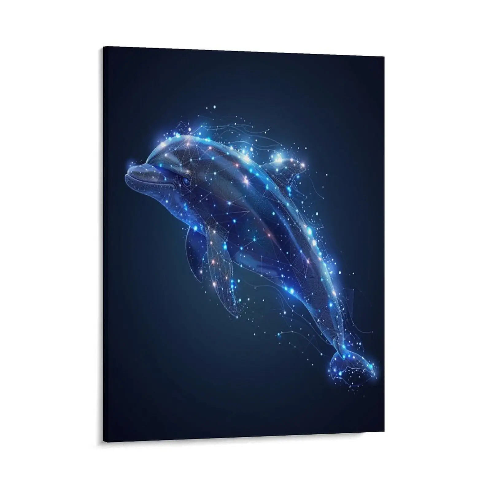 Cute Dolphin Canvas Posters Wall Art Prints Blue Gradient Animals Theme Dreamy Style Home Wall Aesthetic Living Room Bedroom Office Decor Festival Gift