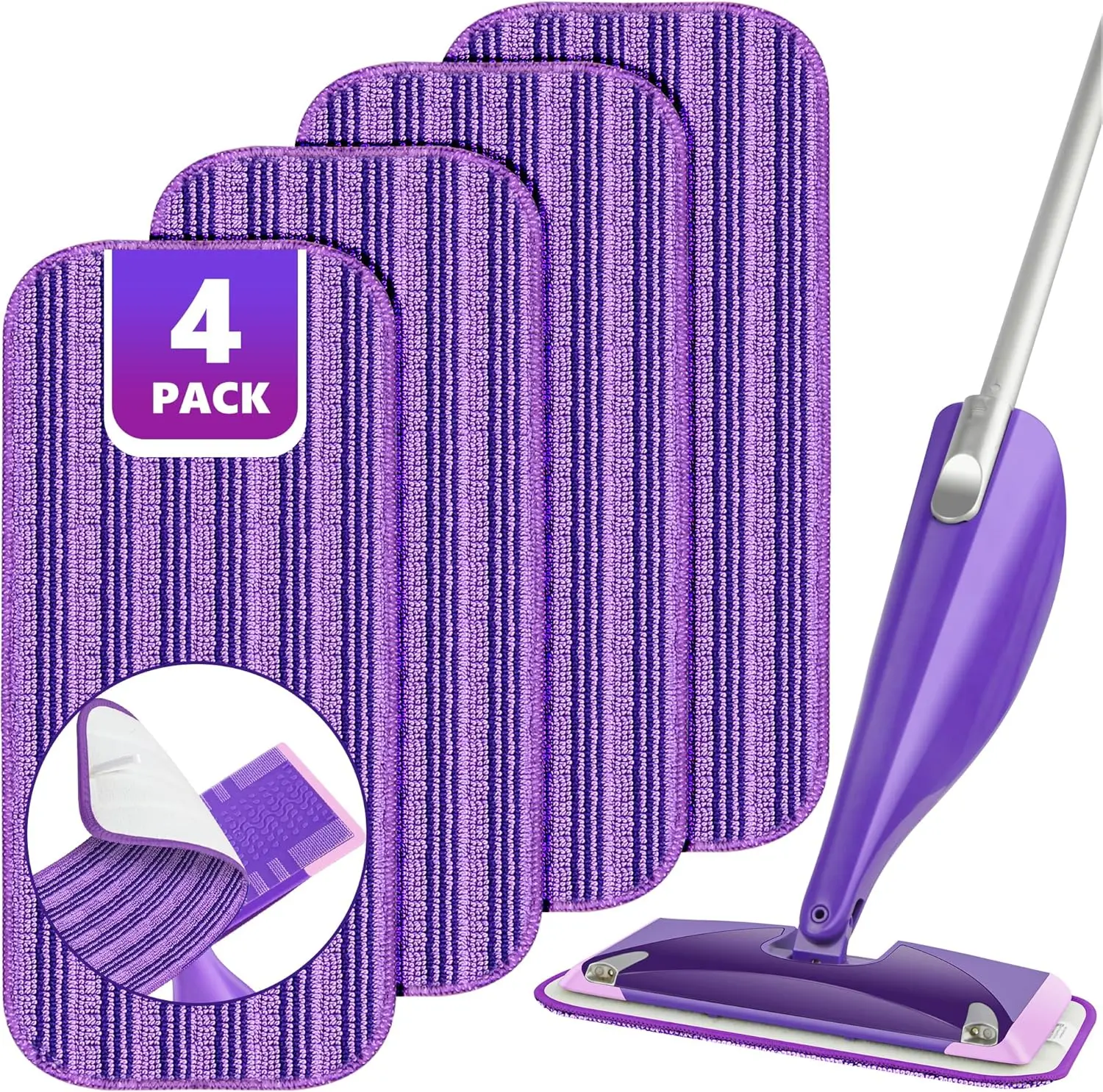 Mop Pads Compatible with Swiffer Wet Jet, Wet Jet Pads Refills for Swiffer Mop, 4 Pack Microfiber Replacement Pads for Hardwood Floor Cleaning, Dry Wet Mopping Cloths for 12" Wet Jet Refill