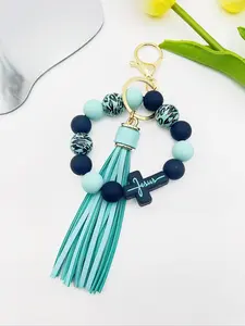 Leopard Pattern Tassel Decor Beaded Keychain, Key Chains for Women for Women & Men, Simple Style Car Keychain/Bag Charm, Summer Fashion Accessories for Friends Gift, Fall Outfits,Fall Freshness Fall, Car Accessories for Girls