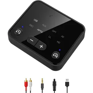 5.3 Transmitter for TV to 2  Headphones, Long Range 100ft  Adapter for TV aptX Adaptive & /Volume Control, Optical/USB/AUX/ Audio Inputs