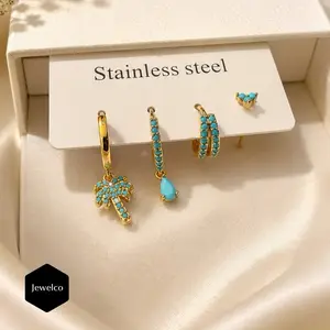 18K Gold Plated Turquoise Ear Stack Earrings Set