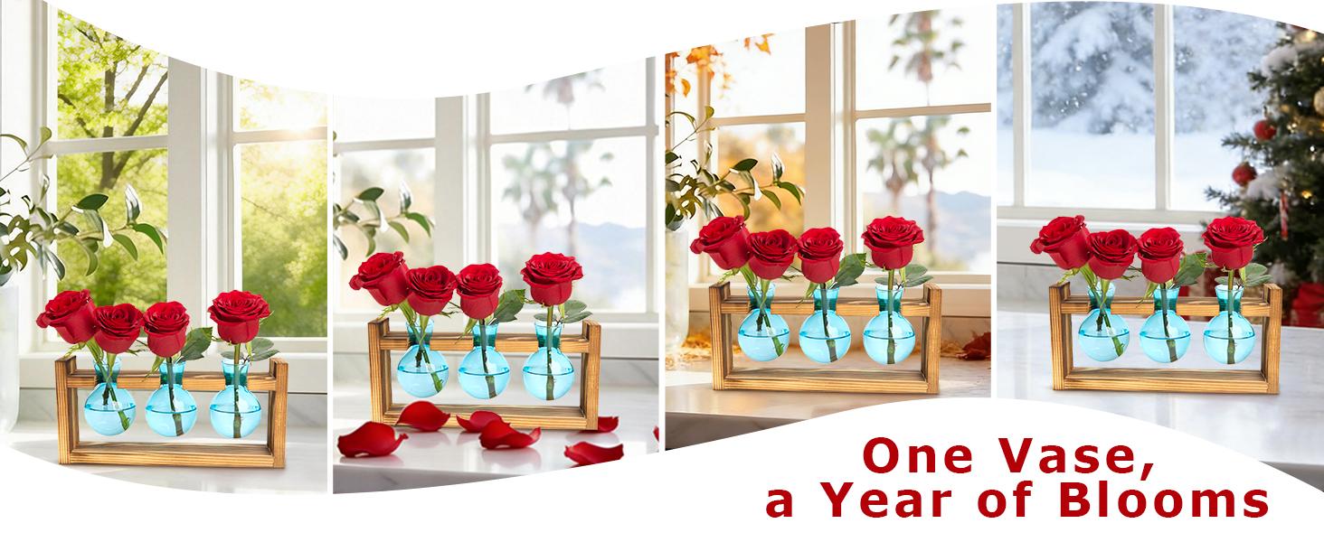 XXXFLOWER Colored Glass Plant Propagation Station 3 Bulb Desktop Flower Vase Stand Gift for Women Elegant Glass Material for Plant Lovers