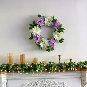 Spring and summer flower wreaths, classic white and purple artificial daffodils and dahlias bouquets, suitable for green plant home decoration, no electricity required, suitable for Christmas, Halloween, Easter, Hanukkah, Thanksgiving, Valentine's Day, we
