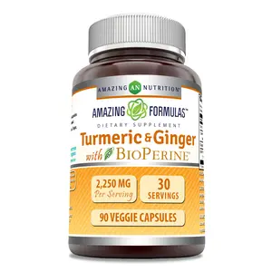 Amazing Formulas Turmeric & Ginger with Bioperine 2250 Mg Supplement | 90 Vegetarian Capsules | Non-GMO | Gluten-Free | Made in USA