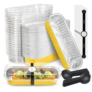 50 Pack Mini Cake Pans with  and Spoons  Rectangular  Foil Baking Pans Mini Cheesecake Containers(6.8oz)