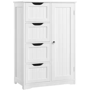 Costoffs Wooden Floor Cabinet, Side Storage Organizer with 4 Drawers and 1 Cupboard, Freestanding Entryway Storage Unit Console Table, Bathroom Furniture Home Decor