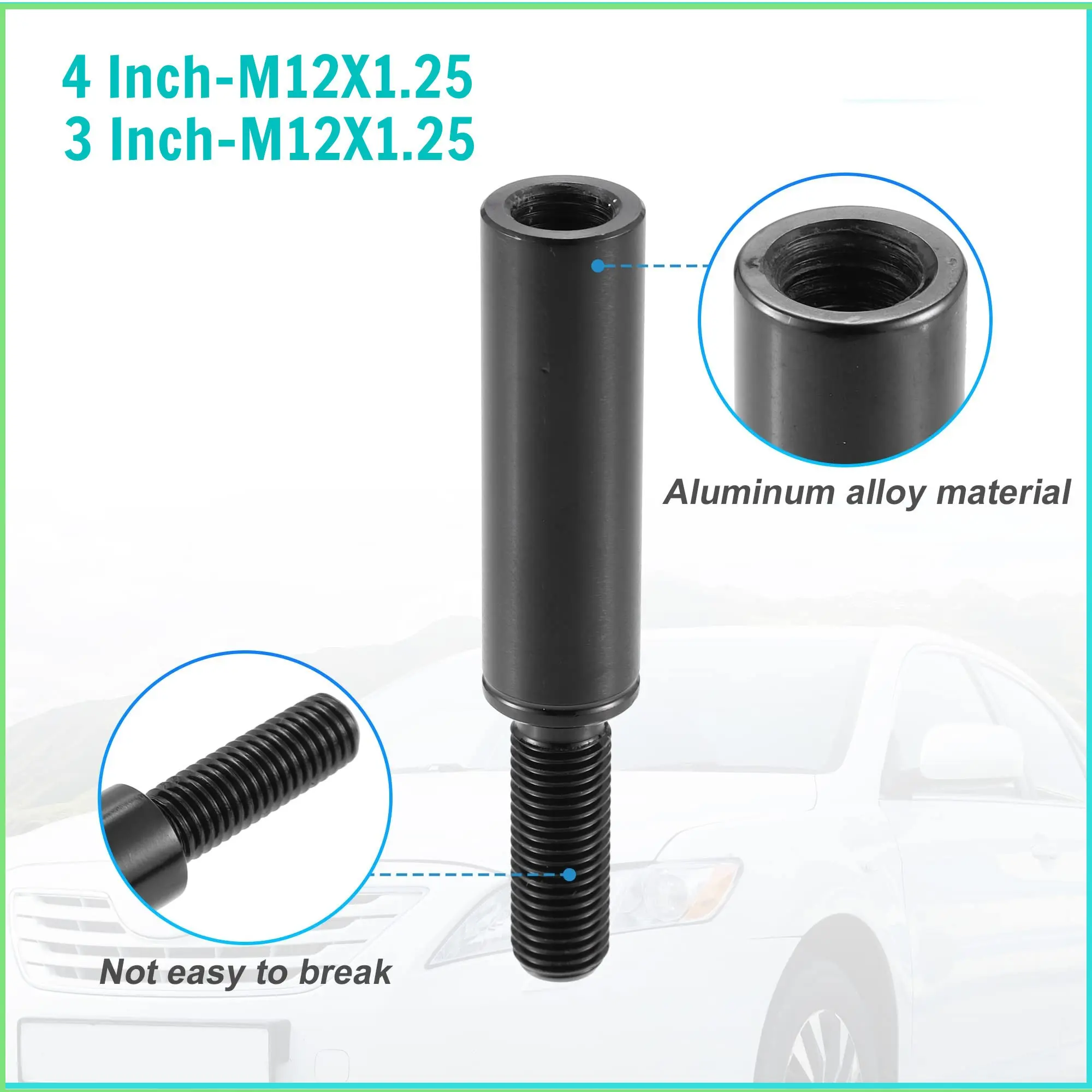 4 "and 3" automotive shift Knob extenders DIY Universal model for automotive manual shift lever aluminum alloy (M12*1.25, black) without electricity Car Accessories