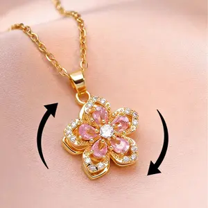 Women's Stress-Relief Rotating Five-Petal Flower Pendant Necklace, 18K Gold-Plated Zircon Bauhinia Pendant, Suitable for Parties and Daily Outfits, Trendy, Versatile and Exquisite Jewelry, Can Be Used as a Birthday Gift or a Charming Necklace